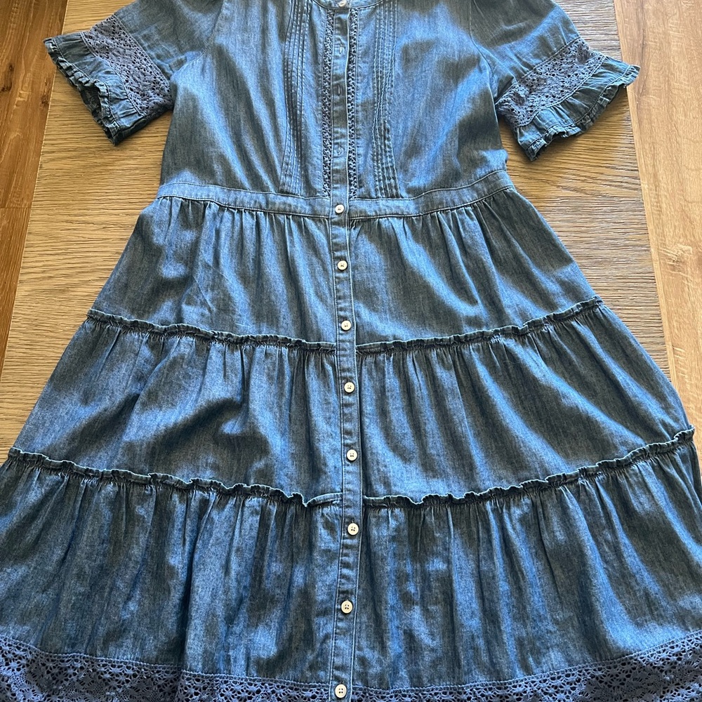 GAP + Love Shack Fancy Denim Dress with Lace Trim